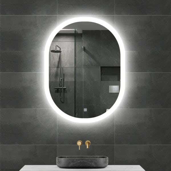 Touch bathroom mirror, oval, 60x80 cm - white