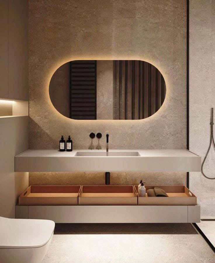 Touch bathroom mirror, oval, 60x100 cm - white