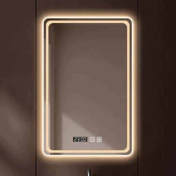Smart Touch Rectangular Glass Bathroom Mirrors, Warm Yellow Led Light, 100 X 80 Cm