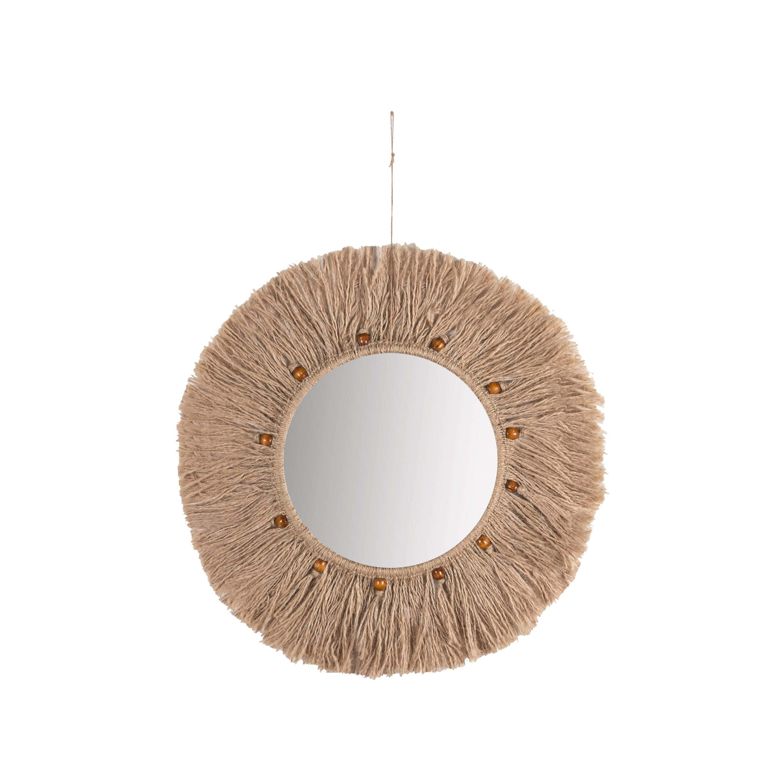 Round Glass Wall Mirrors With Burlap Frame, 50 X 35 Cm