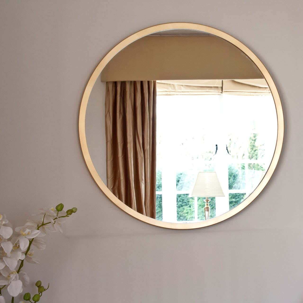 Round Glass Bathroom Mirrors With Wooden Frame, 60 X 60 Cm