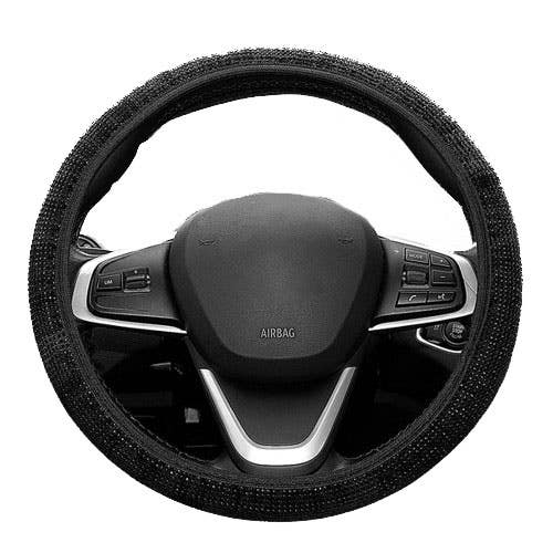 MT BEST BUY Leather Steering Wheel Cover, With Rhinestones, Black