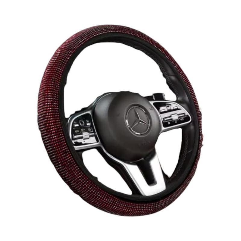 MT BEST BUY Leather Steering Wheel Cover, With Rhinestones, Red