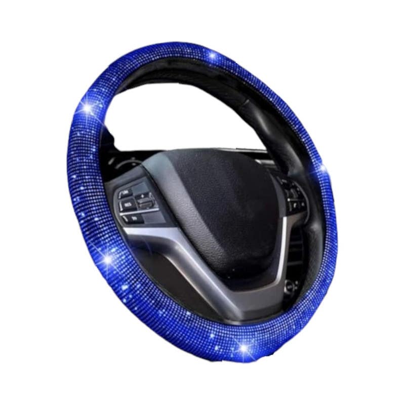 MT BEST BUY Leather Steering Wheel Cover, With Rhinestones, Blue