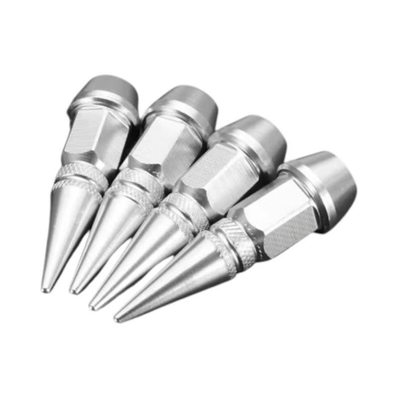 Aluminum Tire Valve Cap, 6, 4 Pieces, Silver