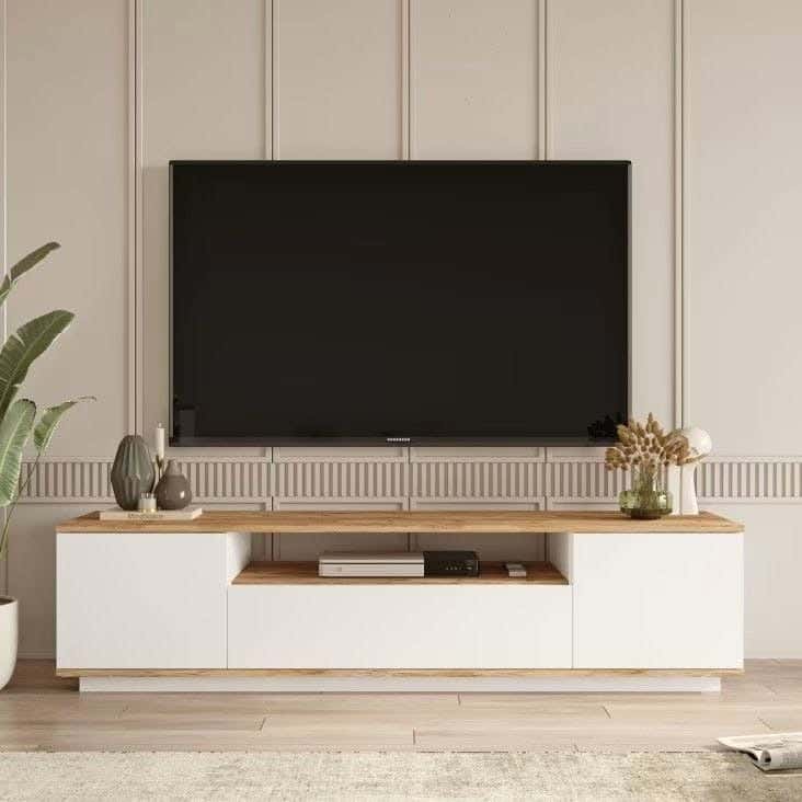 Thai MDF Wood TV Table, 50x35x150 cm - White Wooden