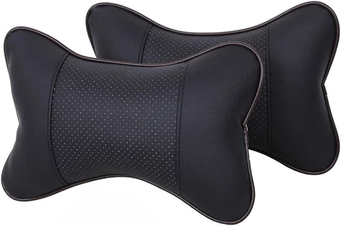Head and Neck Support Pillow, Leather, 2 Pieces - Black