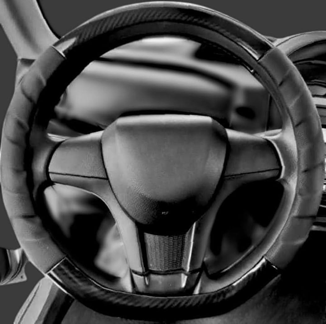 Ribbed Leather Steering Wheel Cover - Black
