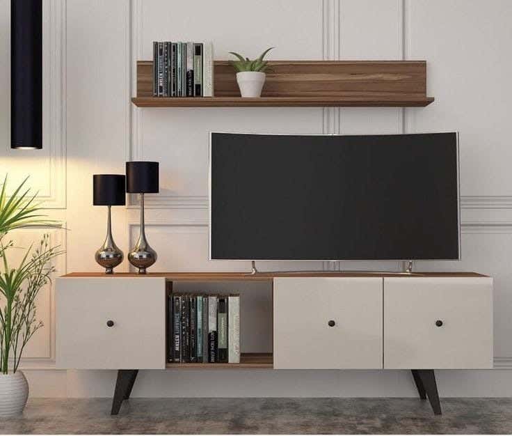 Thai MDF Wood TV Table, 50x35x160 cm - White Wooden