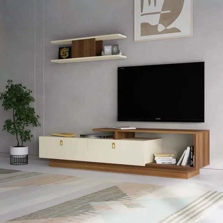 Thai MDF Wood TV Unit, 40x35x200 cm - Off White Wooden