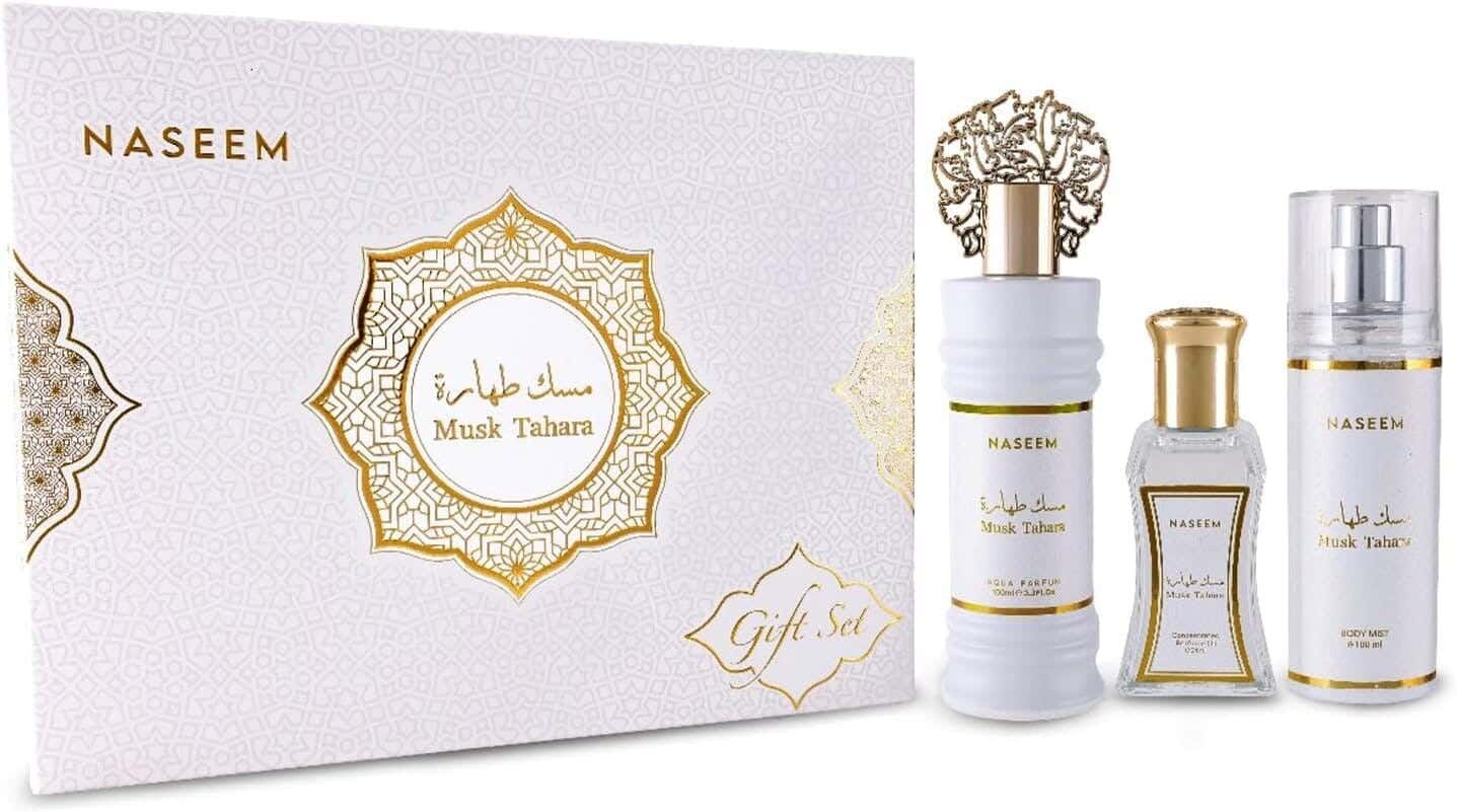 Naseem Al Emaratia Musk Tahara Set – Milky Perfume 100ml + Body Mist 100ml + Concentrated Perfume 24ml - 3-piece set (100ml + 100ml + 24ml)