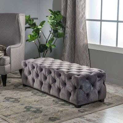 Red beech wood tufted banquette, 100x40x40cm, velvet - dark gray