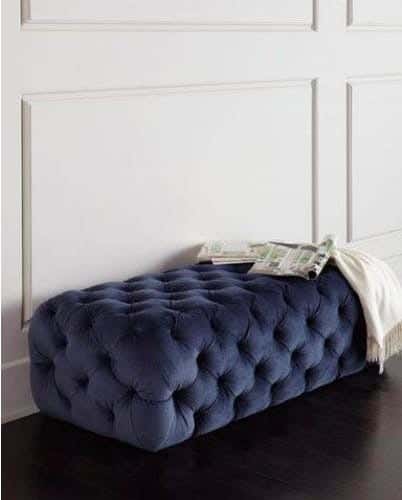 Red beechwood tufted banquette, 100x40x40cm, velvet - navy