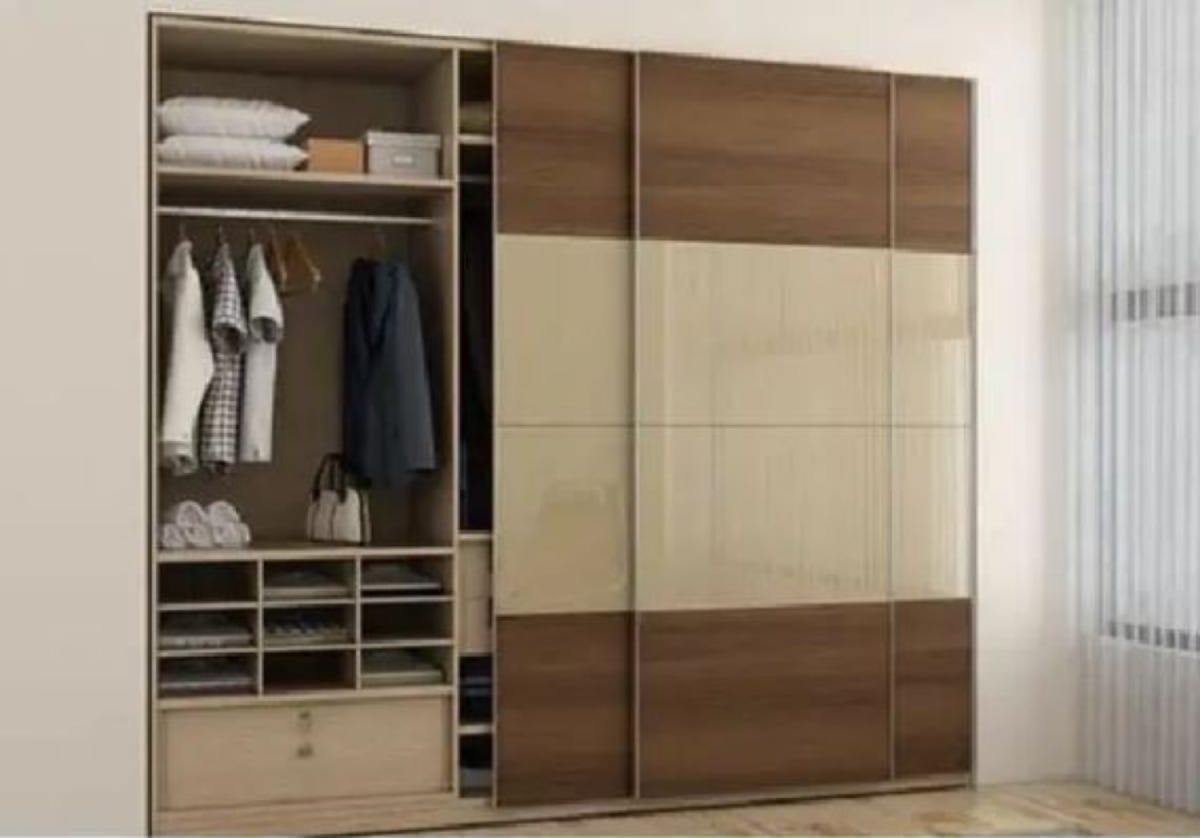 MDF Wood Wardrobe with Sliding Doors, 180x60x200 Cm - Beige Brown