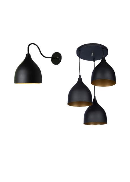 Modern Triple Chandelier, with Wall Light Hanging - Black