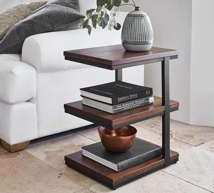 Metal Side Table With MDF Surface, 45 × 40 × 55 cm - Black Brown