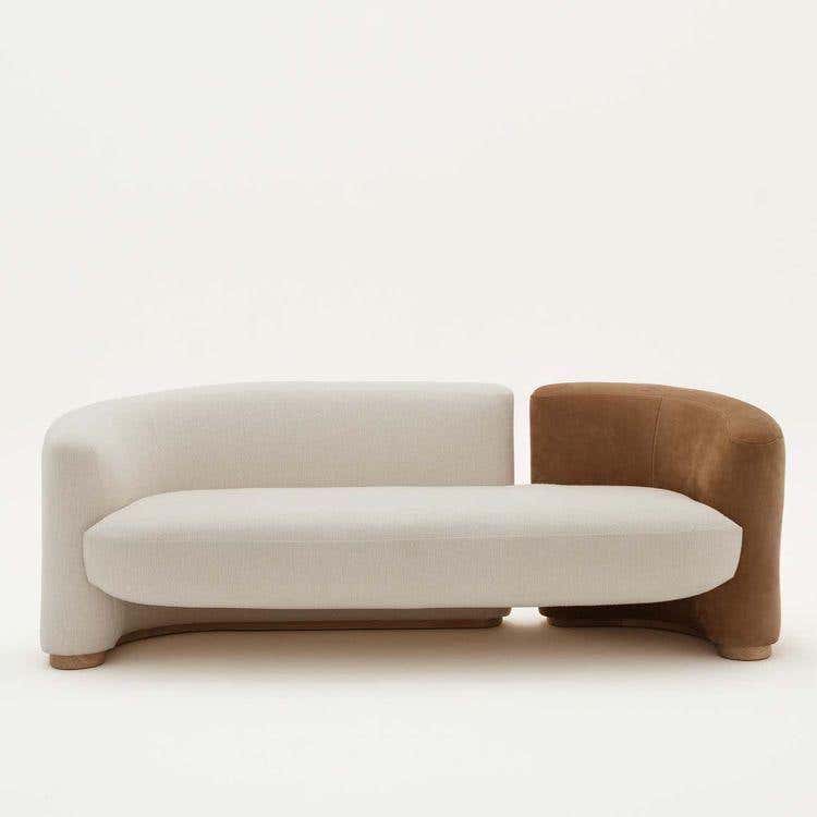 Red Beech Wood Sofa, 80X200X80 Cm - Brown Off White