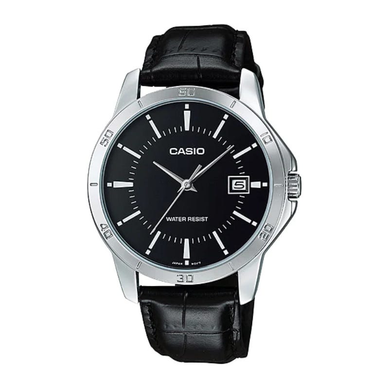 Casio MTP-V004L-1AUDF Analog Dress Watch for Men, Leather Band - Black