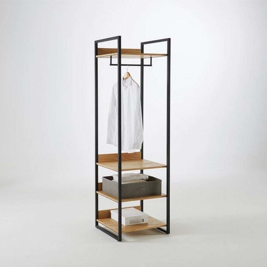 Steel MDF Wood Clothes' Cabinet, 65x65x180 Cm - Black Brown