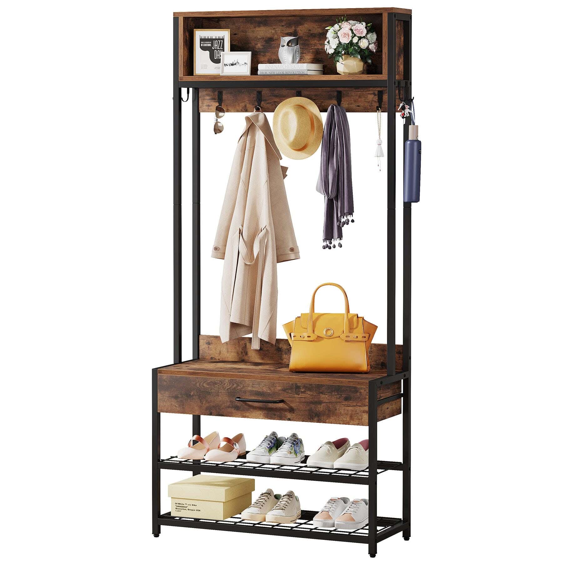 Steel MDF Wood Clothes' Cabinet, 95x40x150 Cm - Black Brown
