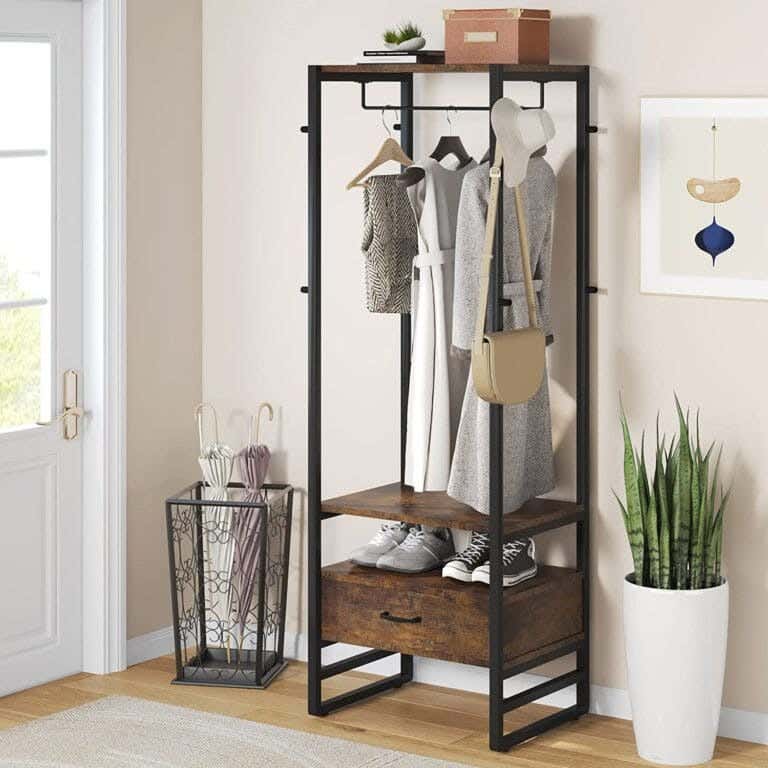 Steel MDF Wood Clothes' Cabinet, 65x35x180 Cm - Black Brown