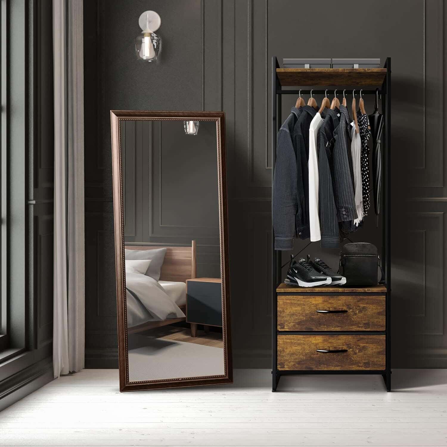 Steel MDF Wood Clothes' Cabinet, 40x40x180 Cm - Black Brown