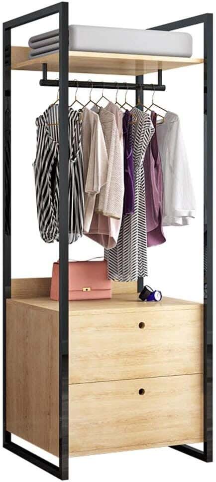 Steel MDF Wood Clothes' Cabinet, 65x40x160 Cm - Black Brown
