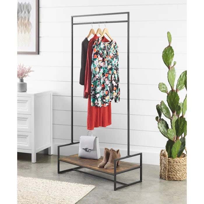 Steel MDF Wood Clothes' Cabinet, 95x40x160 Cm - Black Brown