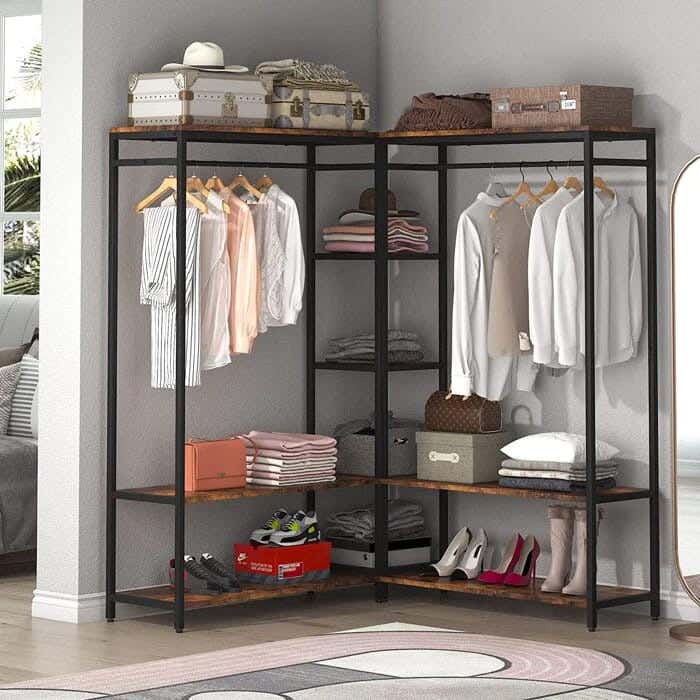 Steel MDF Wood Open Wardrobe, 120x35x180 Cm - Black Brown