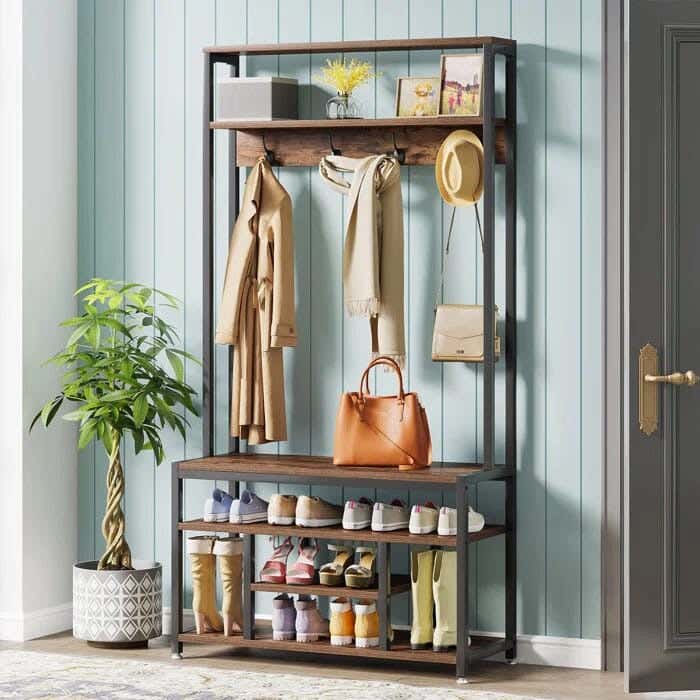 Steel MDF Wood Clothes' Cabinet, 120x40x160 Cm - Black Brown