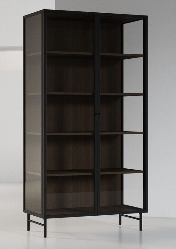 Metal MDF Wood Clothes' Cabinet, 95x35x160 Cm - Black