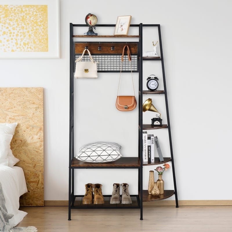 Metal MDF Wood Clothes' Cabinet, 130x35x180 Cm - Black
