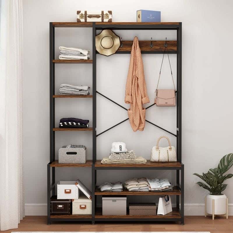 Metal Wood Clothes' Cabinet, 130x35x150 Cm - Black