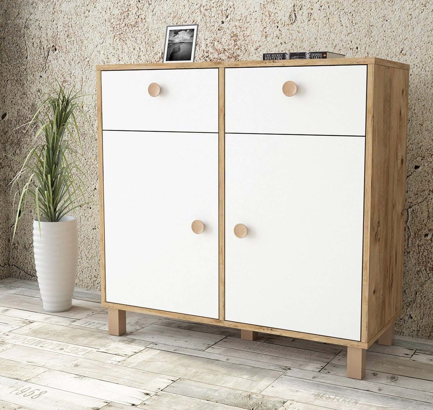 MDF Wood Storage And Drawer Unit, 100×40×100 cm - Beige White