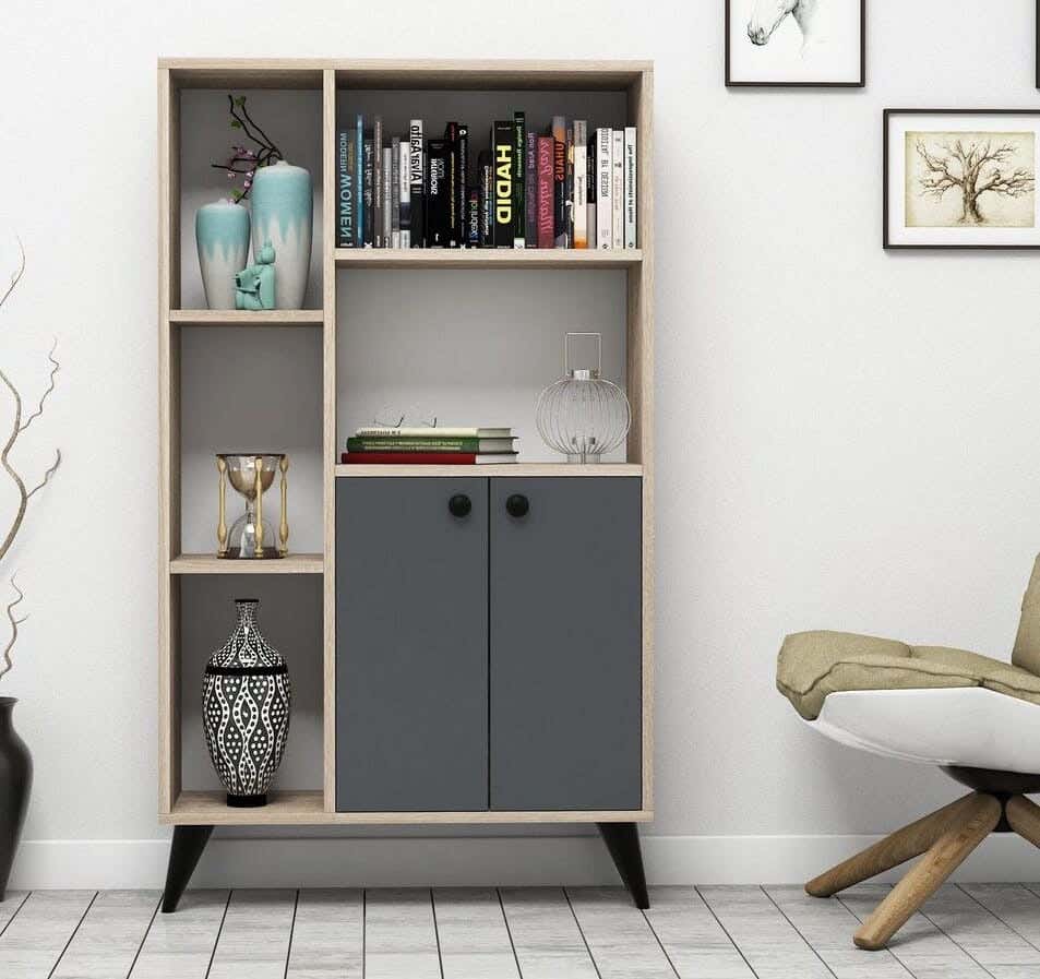 MDF Wood Storage And Drawer Unit, 90×40×130 cm - Beige Grey