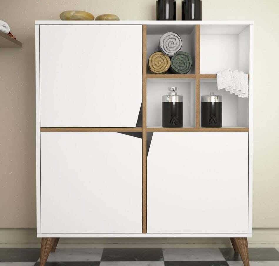 MDF Wood Storage And Drawer Unit, 100×35×115 cm - White