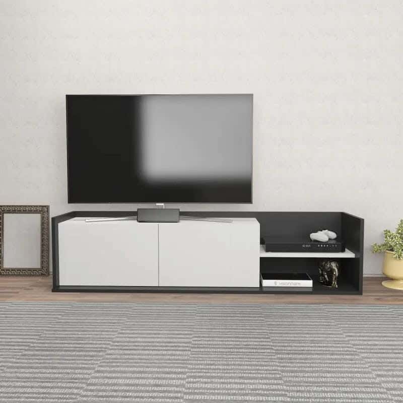 MDF TV stand, 160 x 35 x 36.8 cm - Black white