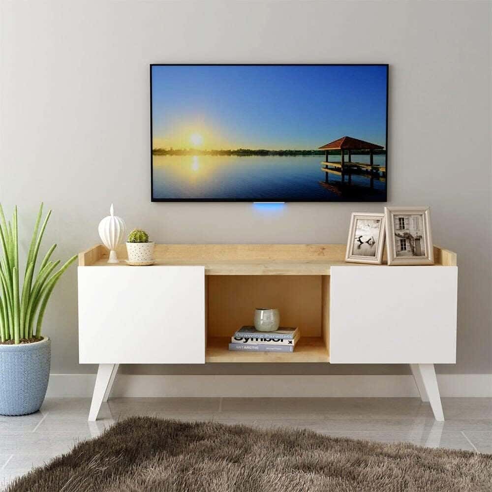 MDF TV stand, 120 x 35 x 55 cm - White Beige