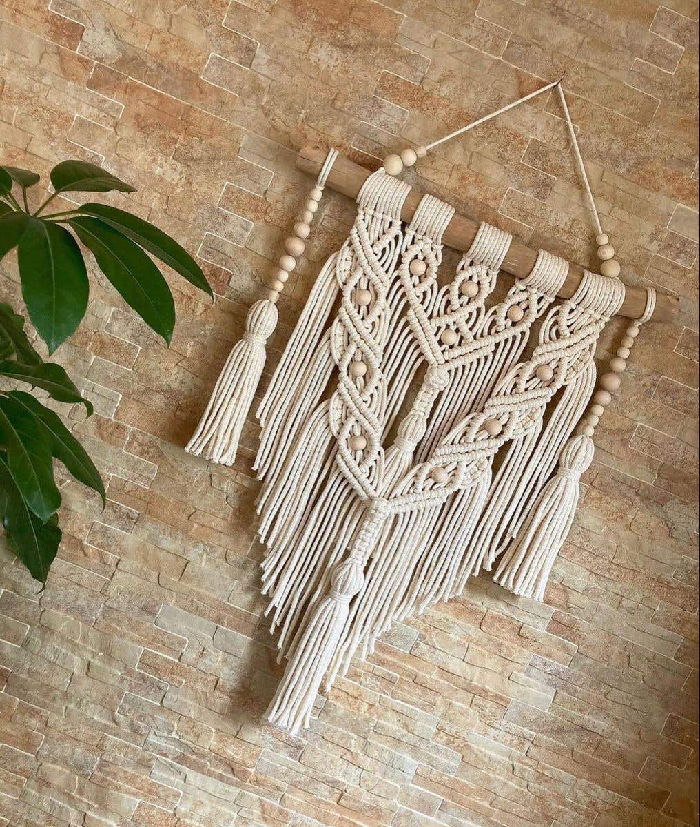 Wall Macrame, Cotton, 75X40 Cm - Off White