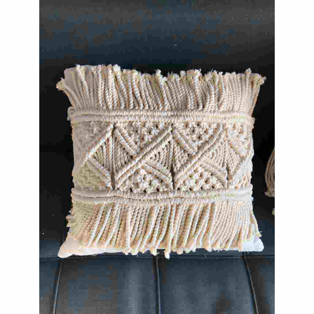 Macrame Cotton Cushions, 40×40 cm - Off White