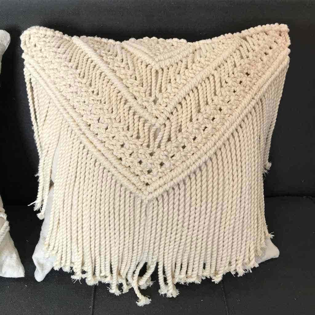 Macrame Cotton Cushions, 40×40 cm - Off White