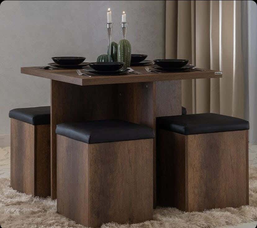 Spanish MDF Wood Dining Table, 80X80X80 cm - Black Brown