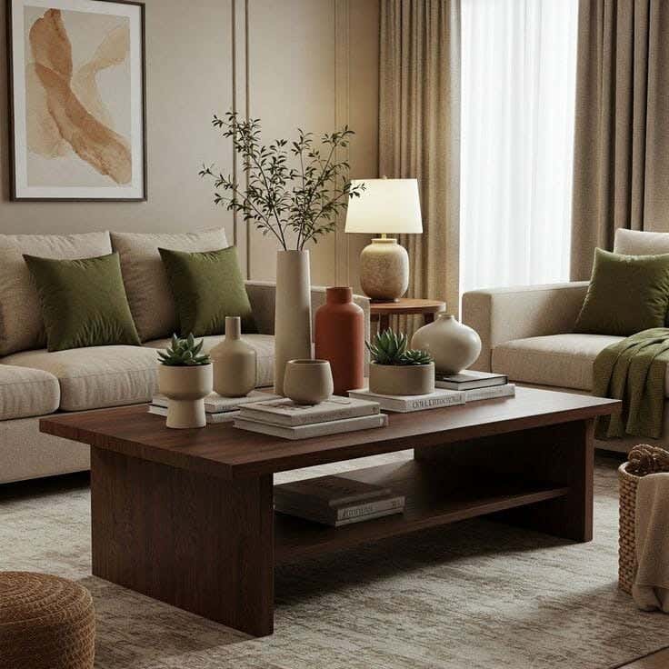 Brown Coffee Table, MDF Wood, 35×100×50 Cm - Wooden