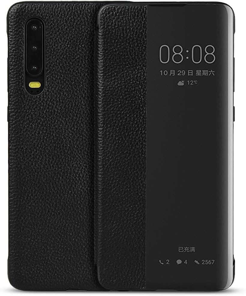 Leather Shockproof Mobile Cover Full Protection With Stand Kickstand For Huawei P30 - Black