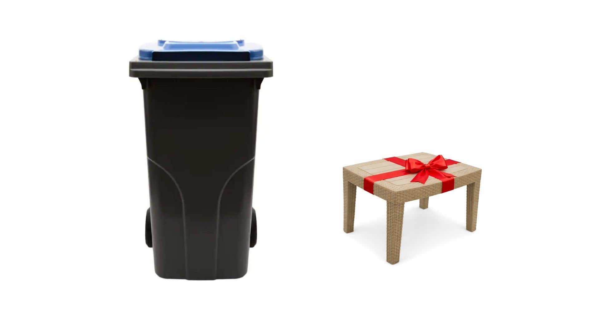 Out Door Trash Bin, 120 Liter, 92×57×45 cm - Grey + Out Door Table, Rectangular Shape, 42×70×50.5 cm - Biege (Gift)