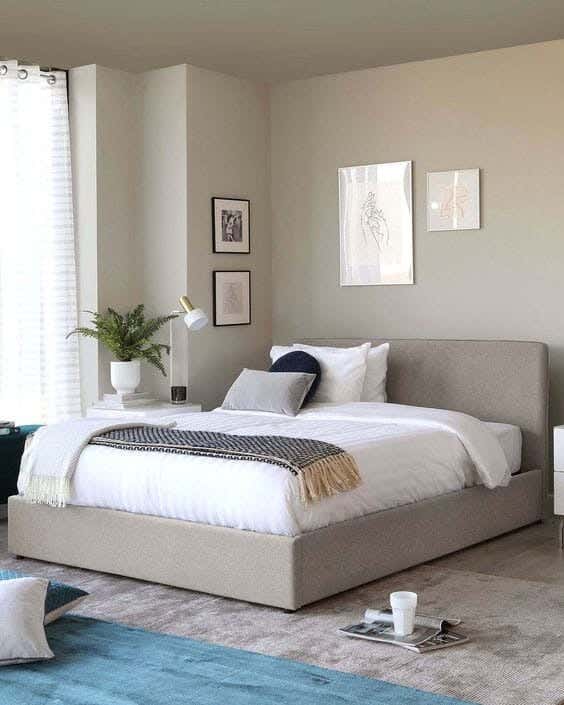 Capotone Queen Counter Wood Bed, Velor Fabric, 160 × 100 × 195 Cm - Grey