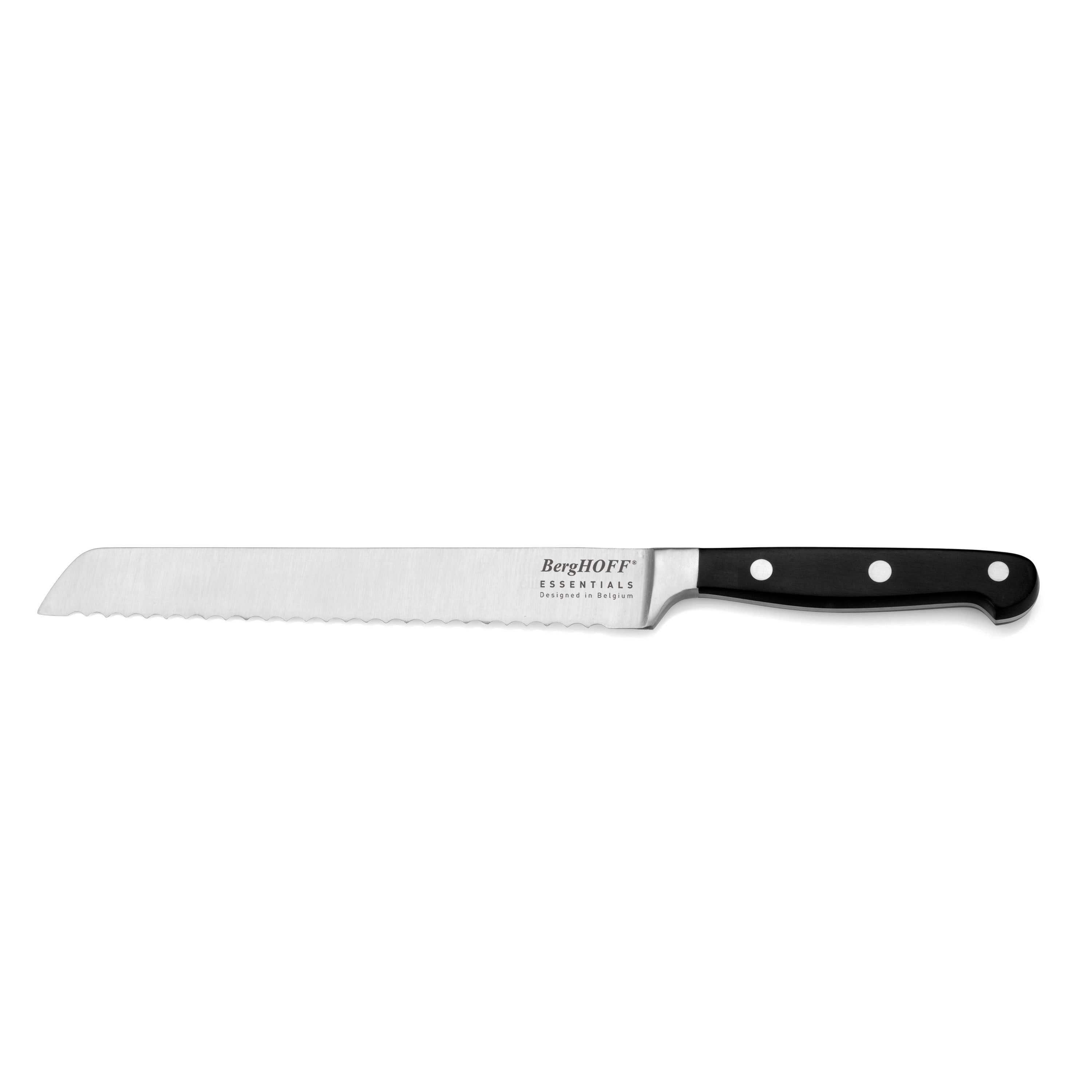 BergHOFF Stainless Steel Bread Knife, Sharp Serrated Blade - Black Silver