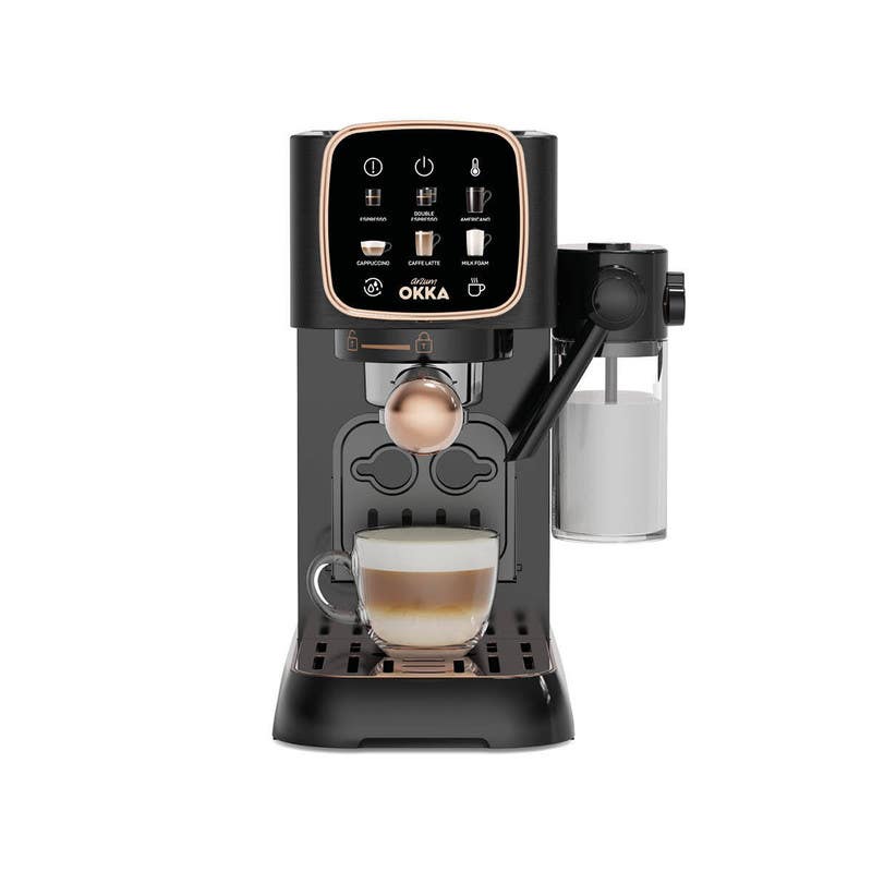 Okka OK0032-04/BAKIR/COPPER 2 PIN EU Espresso Machine, 1628 Watt, 2 Cups - Black Copper