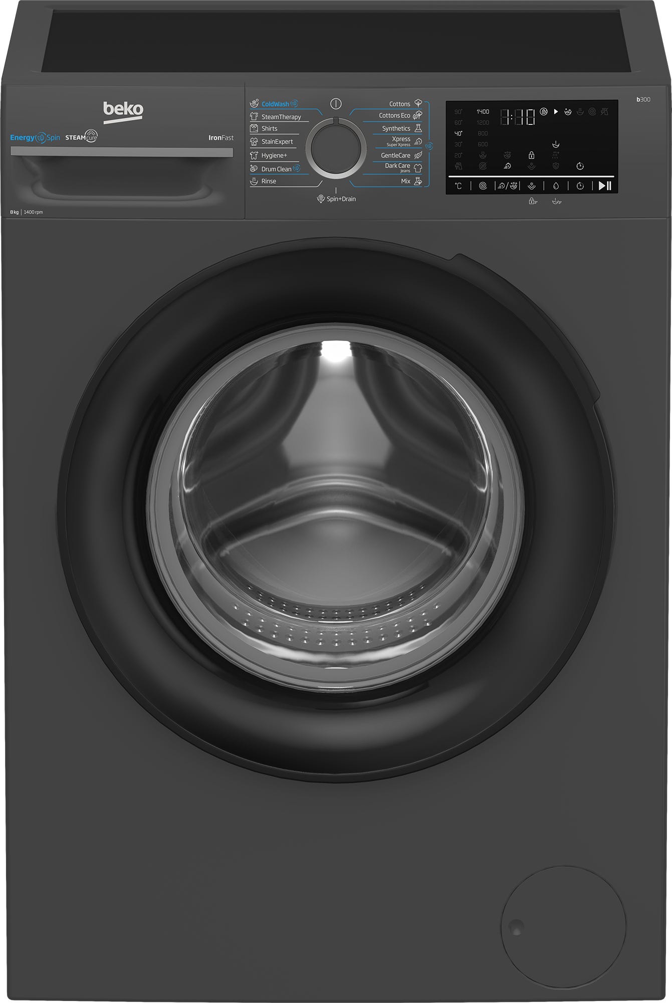 Beko Wfst87Xa Fully Automatic Front-Loading Washing Machine, 8 Kg Capacity, 1400 Rpm, Touch Screen, Inverter And Steam Technology - Dark Grey