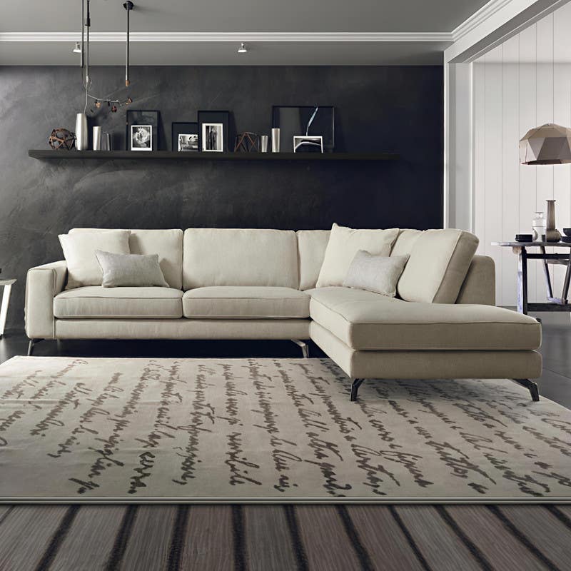 L-shaped beech wood sofa, Koya linen fabric, 200x85x290cm - Off White